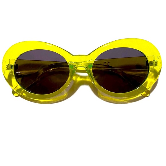 Neon Lime Green Yellow Clout Round Sunglasses - Picture 1 of 2